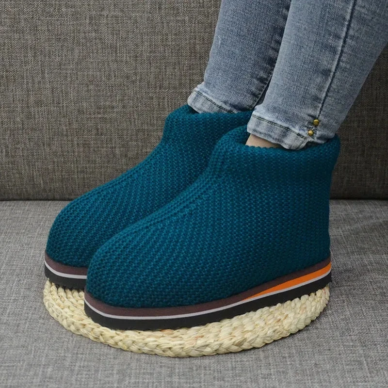 

2021 Fashion knitting indoor shoes unisex big size 44 45 46 47 home boots womens warm house footwear