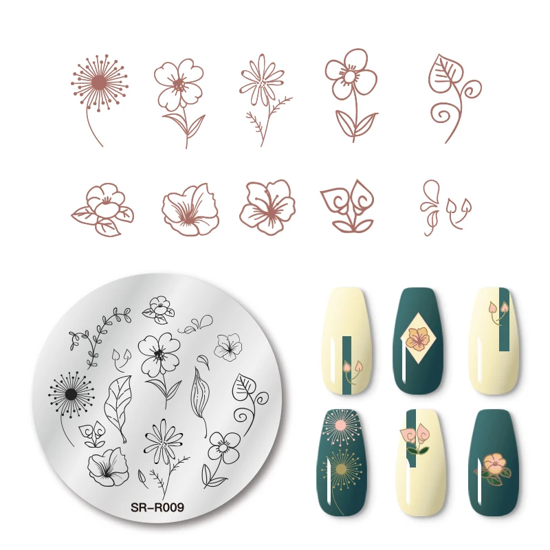 Штампованные пластины для ногтей кружева цветочный узор рисунок листьев