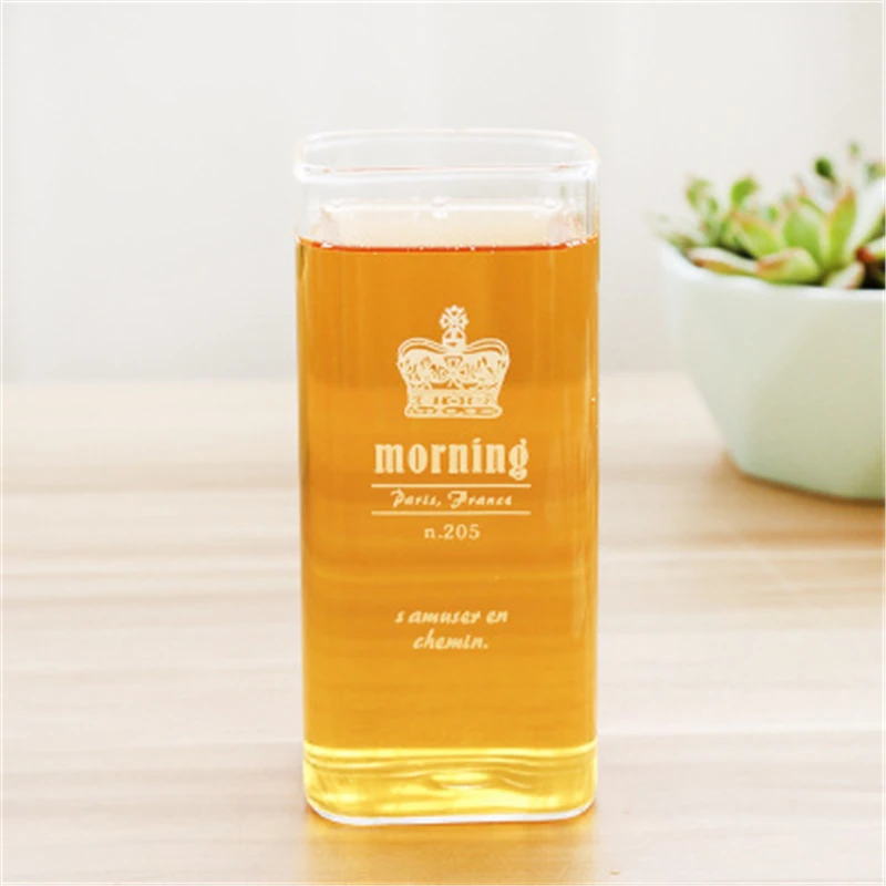 420ml Crown 280 мл/420 мл креативные Мультяшные чашки ручной работы стеклянные прозрачные чашки для молока чашка Квадратный однослойный стакан для воды чашка для завтрака - Цвет: 420ml Crown