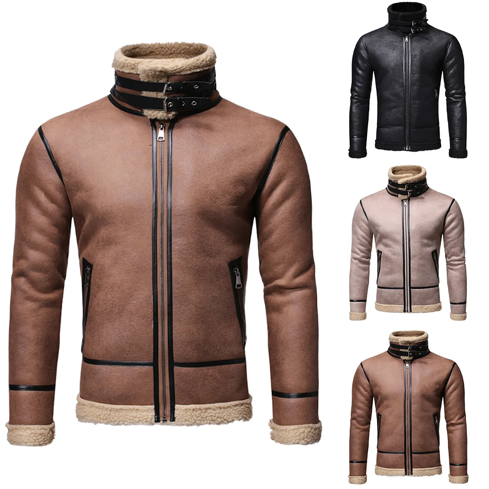 

Men's Winter Jacket Fashion Coat Long Sleeve Solid Men Full Zip Casual Stand Up Collar Motorcycle Cool Thermal Coat Plus Velvet
