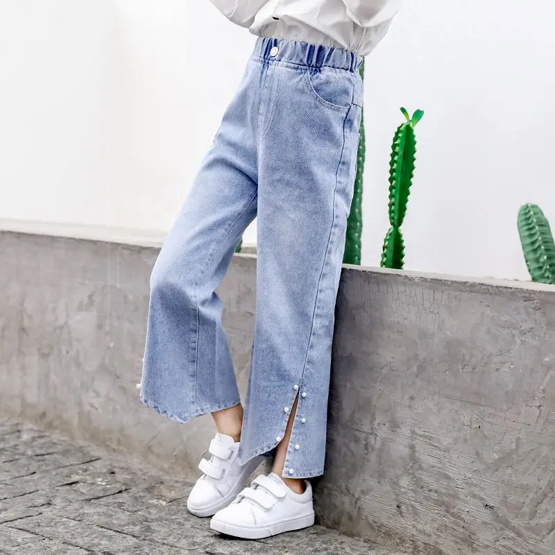 

2020 Spring Autumn Jeans For Girls Solid Casual Children's Denim Pants Elastic Waist Kids Girl Fashion Clothes For Girls W363