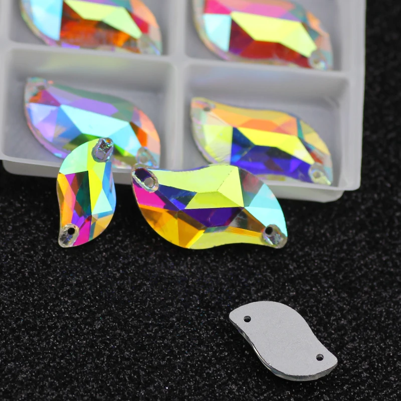 QL Crystal Clear AB S-образная пришивная стразы с плоской задней стороной 2 отверстия