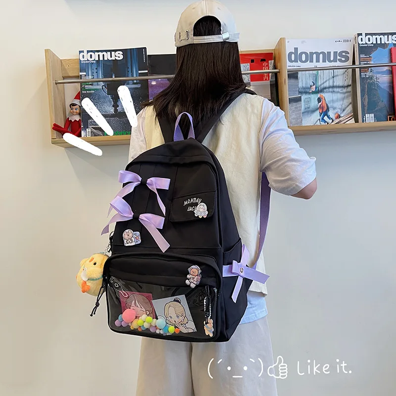 

2022 new fashion Korean backpack female Mori cute bow junior high school students large capacity schoolbag.College backpack