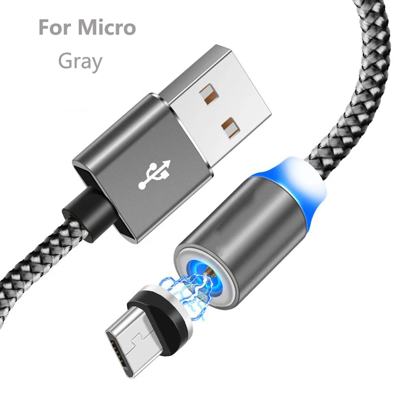 Магнитный Кабель Micro-USB для OPPO A1K A3S AX7 A5 A7 A9 F5 F7 F9 huawei Y5 Y6 Y7 Y9 QC 3,0 быстрой зарядки автомобильное зарядное устройство - Цвет: Gray 1M Cable