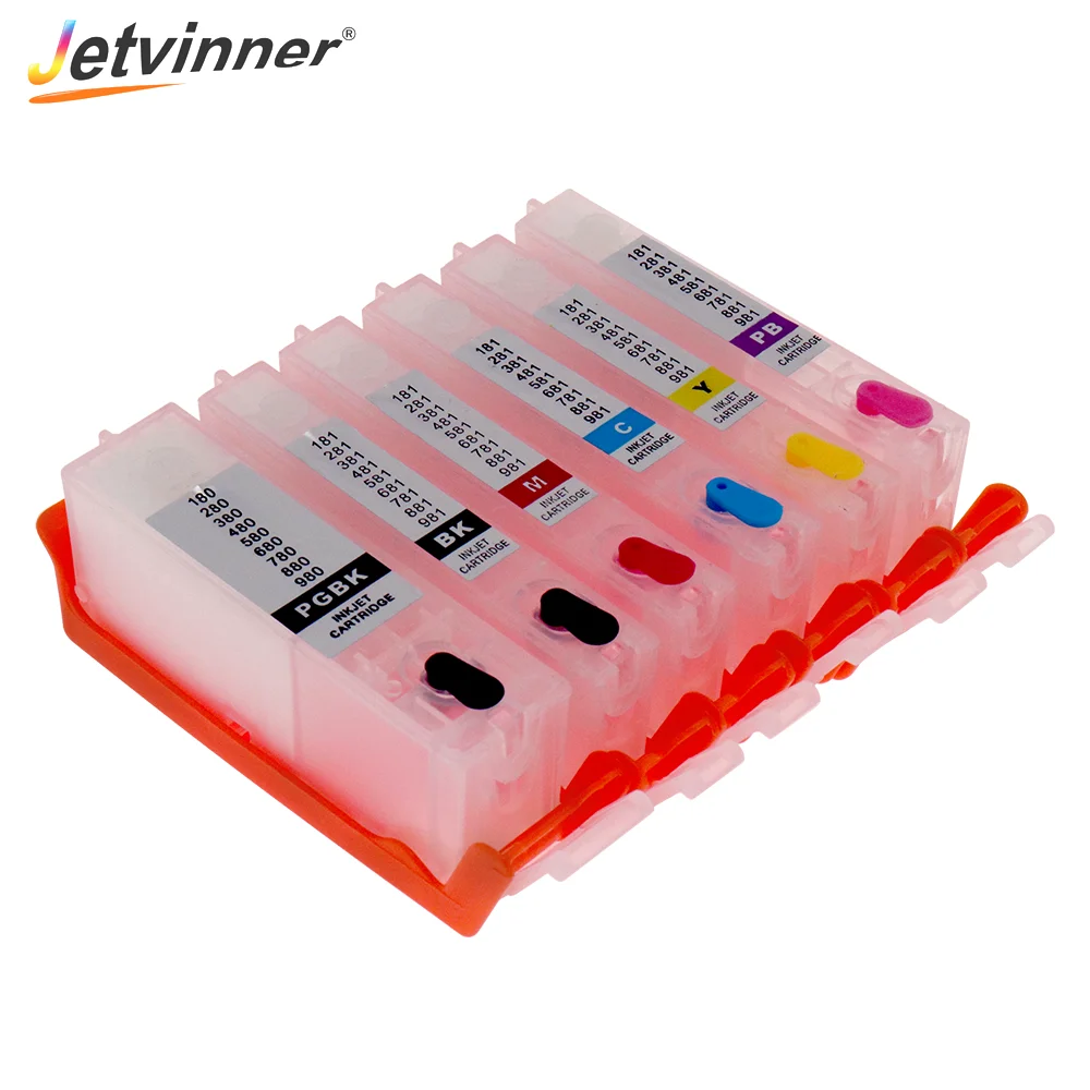 Jetvinner 6-цветный PGI 280 CLI 281 XXL многоразовый картридж для принтера Canon PIXMA TS8120 TS9120 TS8320 с
