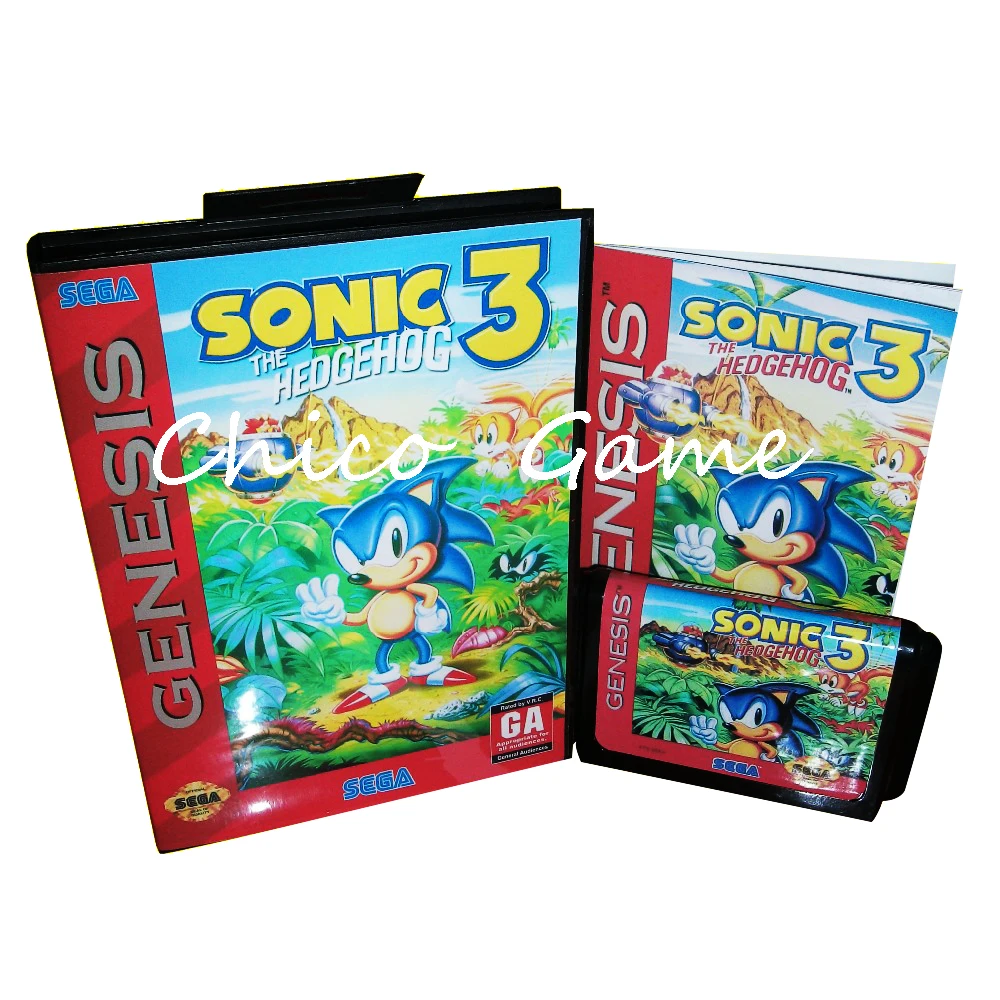 Соник Ежик 3 с коробкой и руководство для Sega megadrive игровой консоли 16 бит MD карты