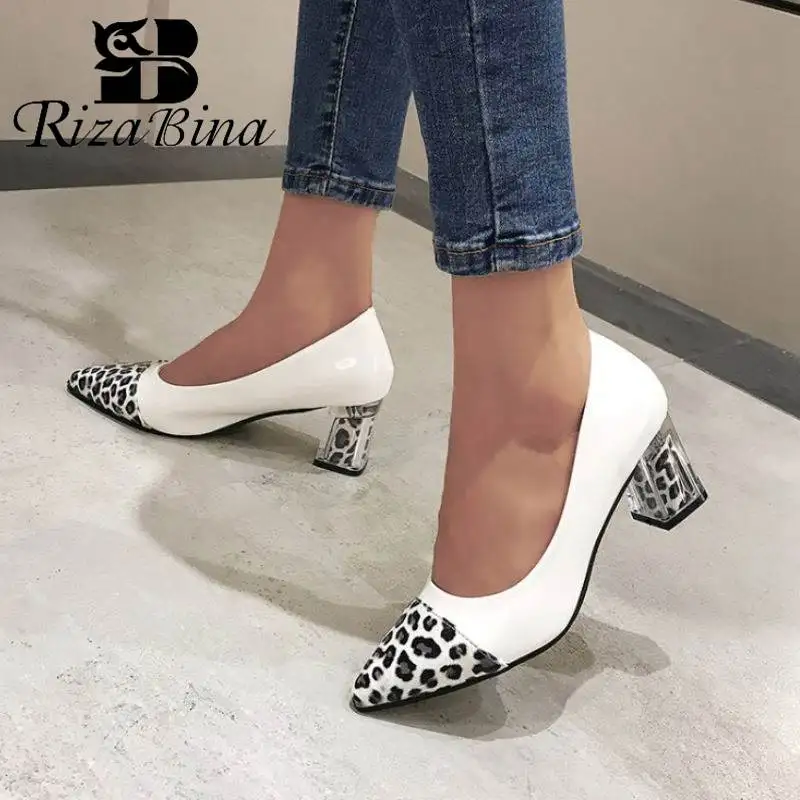 RIZABINA/женские туфли лодочки модные пикантные леопардовые с острым носком на
