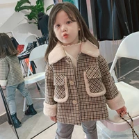 new toddler girls coat grid fur collar clip cotton thick coat autumn and winter clothing childrens clothing kids outerwear