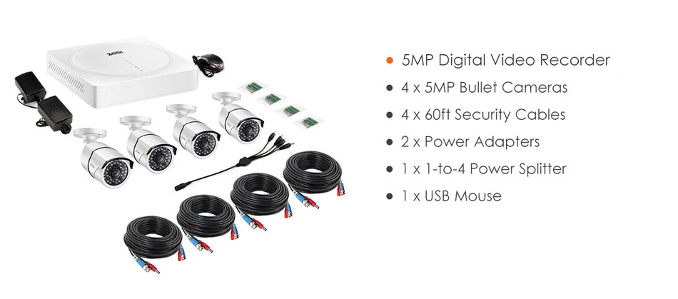 ZOSI 4CH/8CH H.265+ HD 5.0MP безопасности Камера Системы с 4x5 Мп HD на открытом воздухе/Крытый CCTV Камера комплект видеонаблюдения