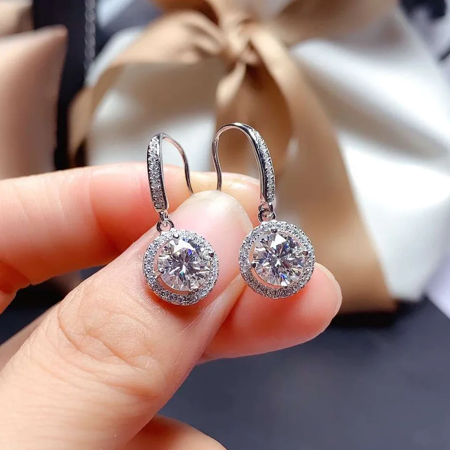 

Серьги-подвески женские из серебра 925 пробы с круглыми бриллиантами