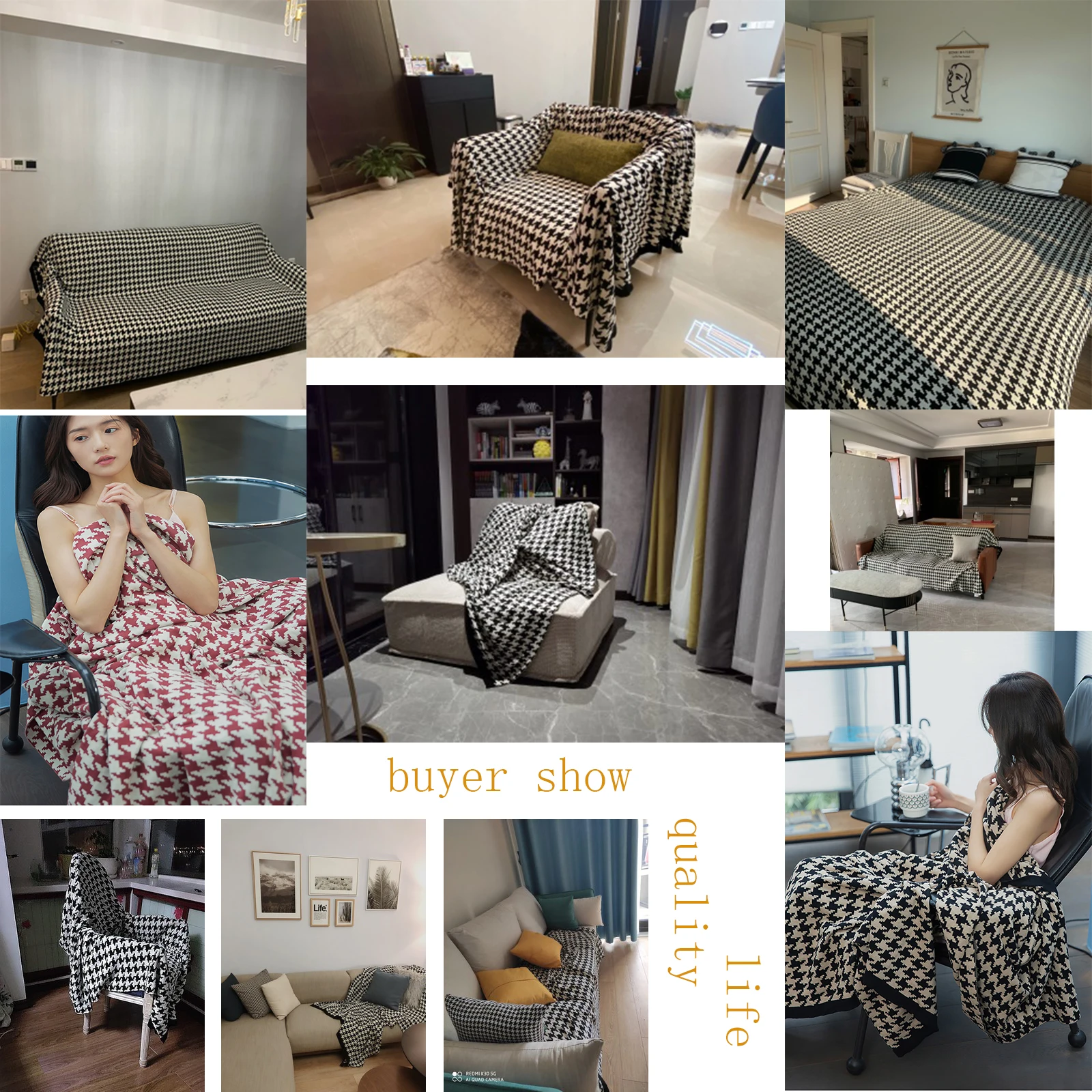 REGINA Classic Houndstooth Plaid Blankets Soft Cotton Sofa Knitted Throw Blanket Bed Single Queen King Bedspread Quilt Blankets