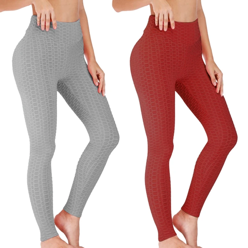 

Женские леггинсы для фитнеса с высокой талией ELOS-2 Pcs, тренировочные Леггинсы пуш-ап, джеггинсы для бодибилдинга, серые и винно-красные S