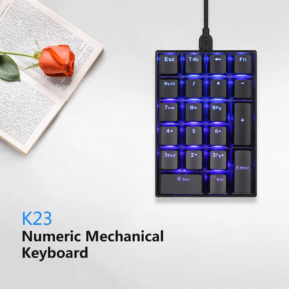 Motospeed K23 клавиатура USB Проводная цифровая механическая 21 клавиша Синяя подсветка