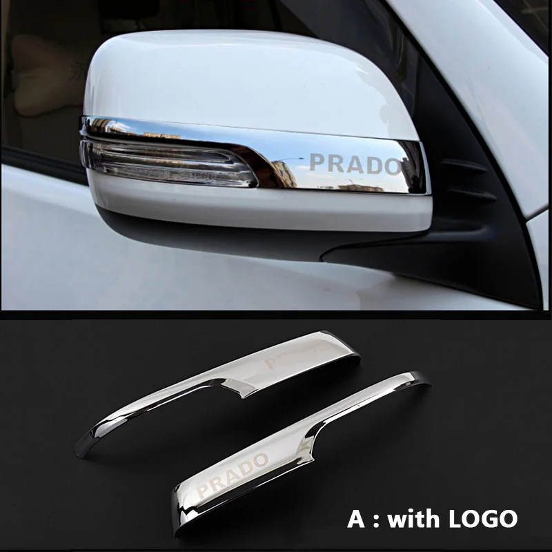 A With LOGO Хром заднего вида автомобиля чехлы для зеркал полоска Наклейка для Toyota Land Cruiser Prado 150 2010- внешние аксессуары - Цвет: A With LOGO