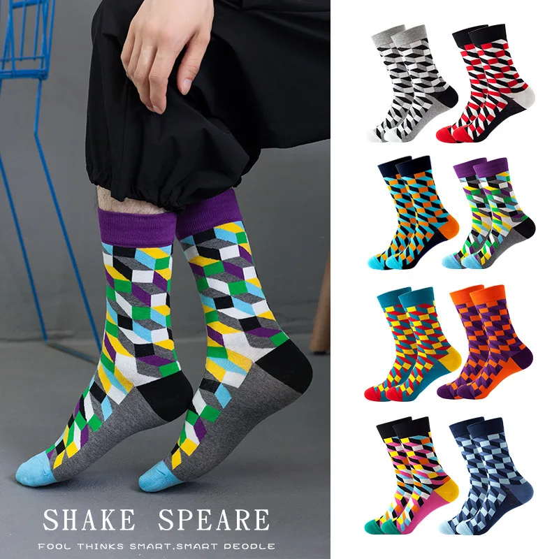 

Combed Cotton Fashion Hip Hop Man woman checkboard Socks Harajuku fruit Skateboard check plaid animal Happy Socks Funny Sokken