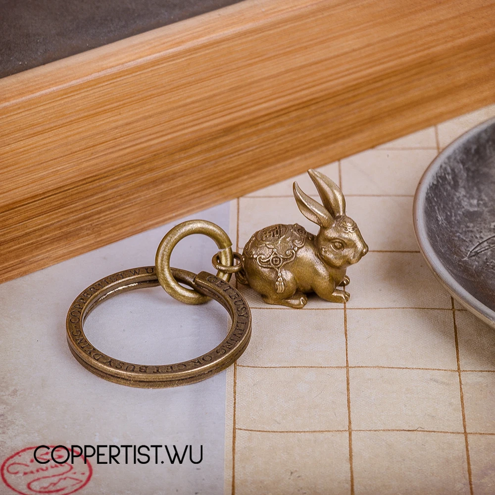 Coppertist. wu fortune bunny бронзовый брелок латунный брелок для ключей ручной работы Золотой Модный животный кролик кольцо для ключей с сумочкой кулон