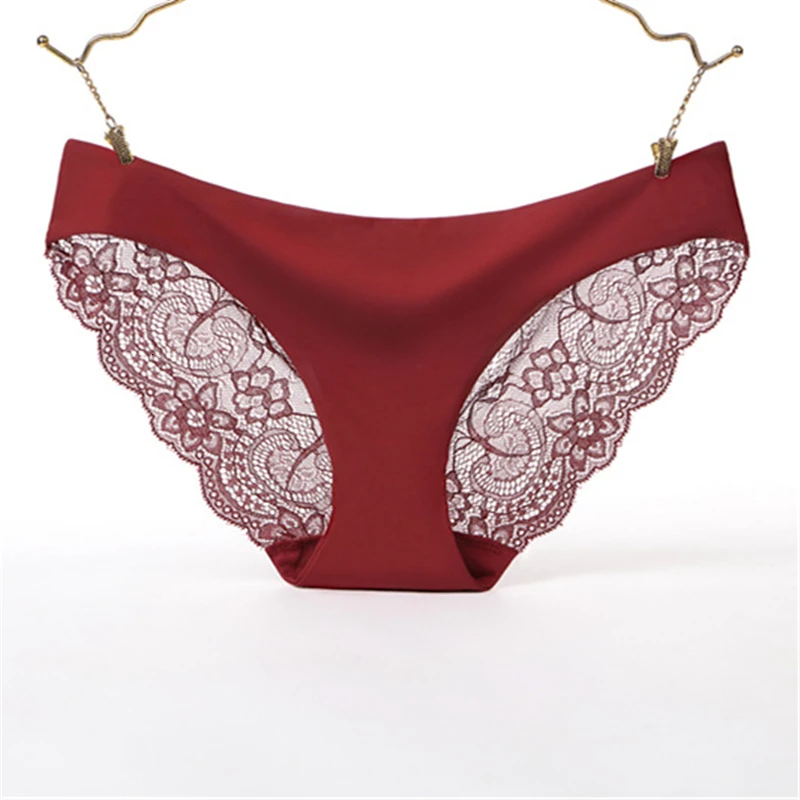 Wine red Woman Panties Ladies Underwear Sexy Lace Plus Pantyhose Transparent Low Rise Cotton Briefs Intimates New Hot on Sale - Цвет: Wine red