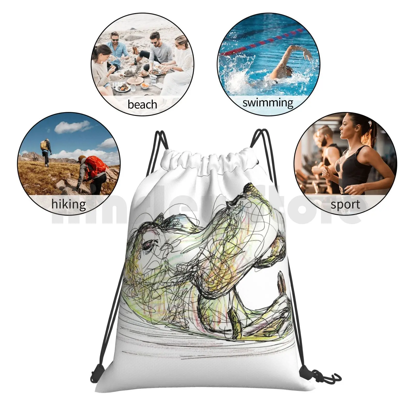 

Hippo Backpack Drawstring Bag Riding Climbing Gym Bag Hippo Hippopotamus Wild Animals African Animals