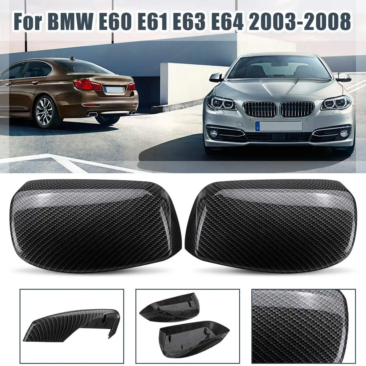 

A pair of side mirror box carbon fiber mirror cover replacement for BMW E60 E61 E63 E64 2003 2004 2005 2006 2007 2008 ERG927795