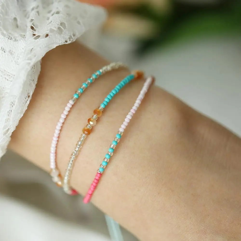 

Korean Fashion Mini Beads Charms Bracelet Women Bohemian Style Weave Bracelet Bangles Party Jewelry Gift