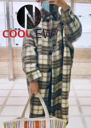 

Elfbop Wool Blend Contrast Color Plaid Long Style Woolen Jacket Coat - Ladies F/W 2021 Contour Gingham Checkered Top