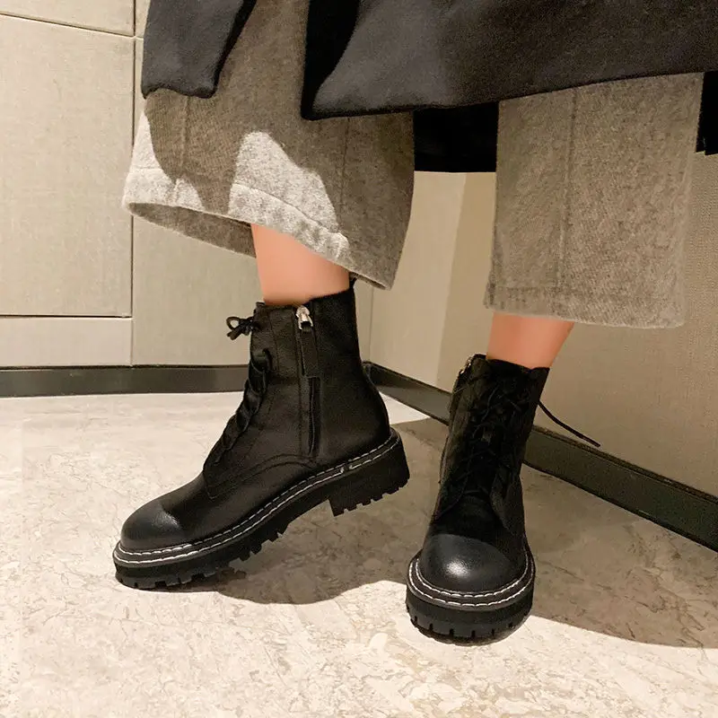 SARAIRIS Luxury Brand Real Genuine Leather Cow Leather Pigskin Shoes Woman Casual Boot Leisure Fall Ankle Boots Women Shoe