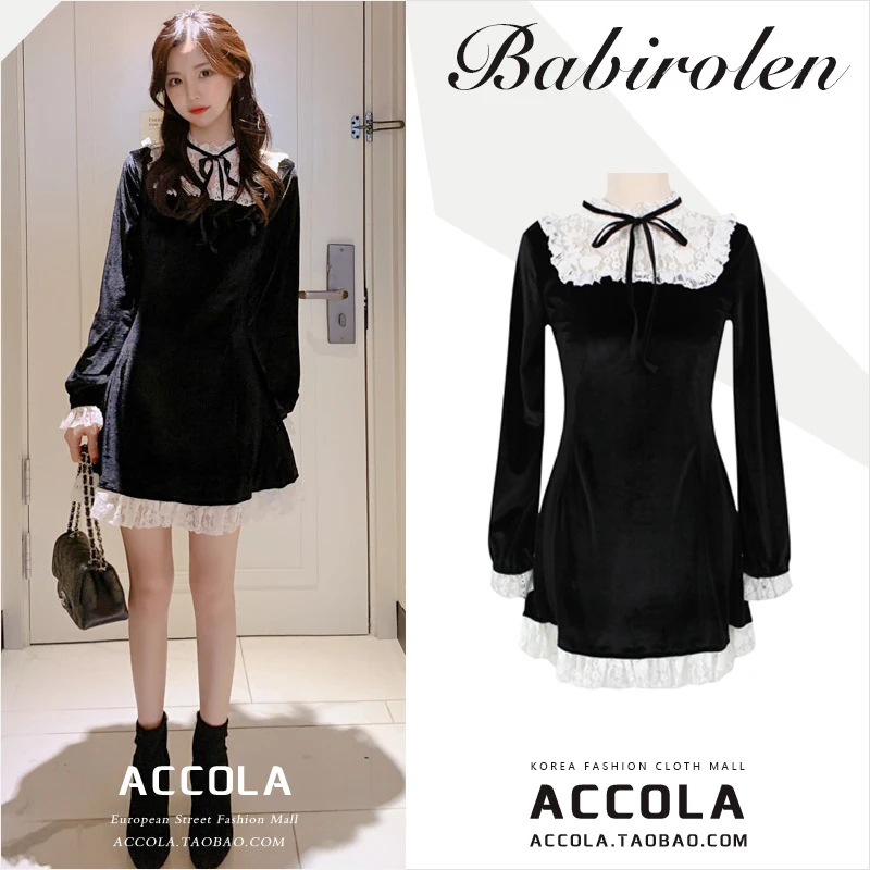 

Осенне-зимнее Новое Женское слегка зрелое платье средней длины с кружевной внутренней строчкой платье Хепберн маленькое черное платье