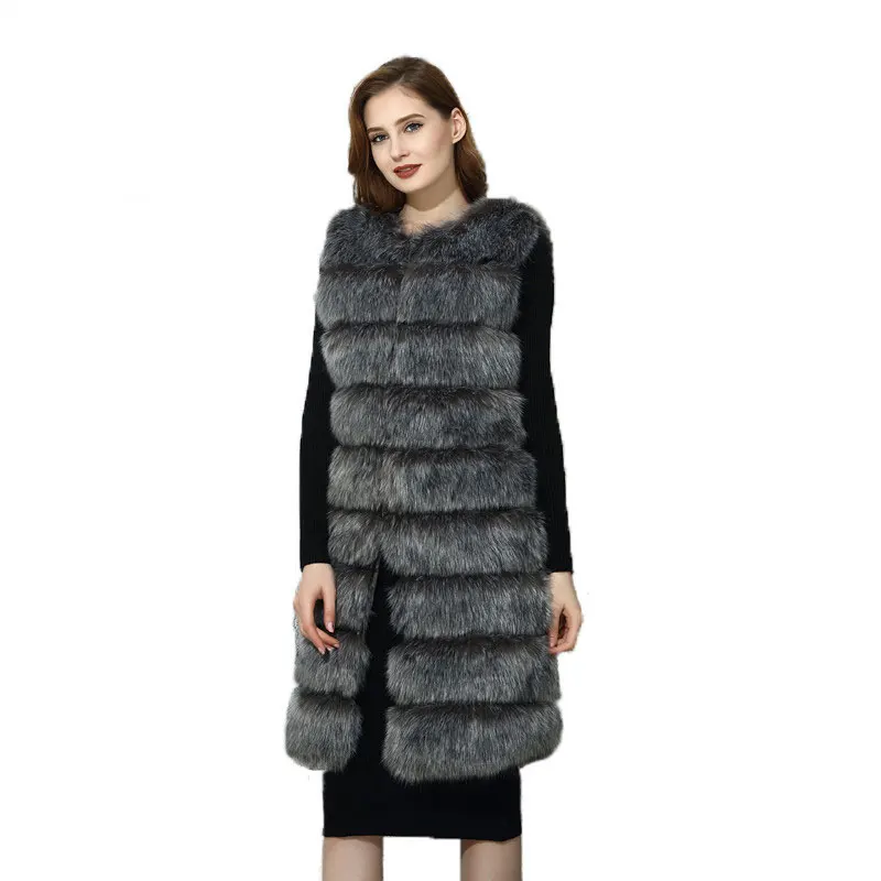 Жилеты из искусственного лисьего меха женская зимняя мода искусственный Лисий