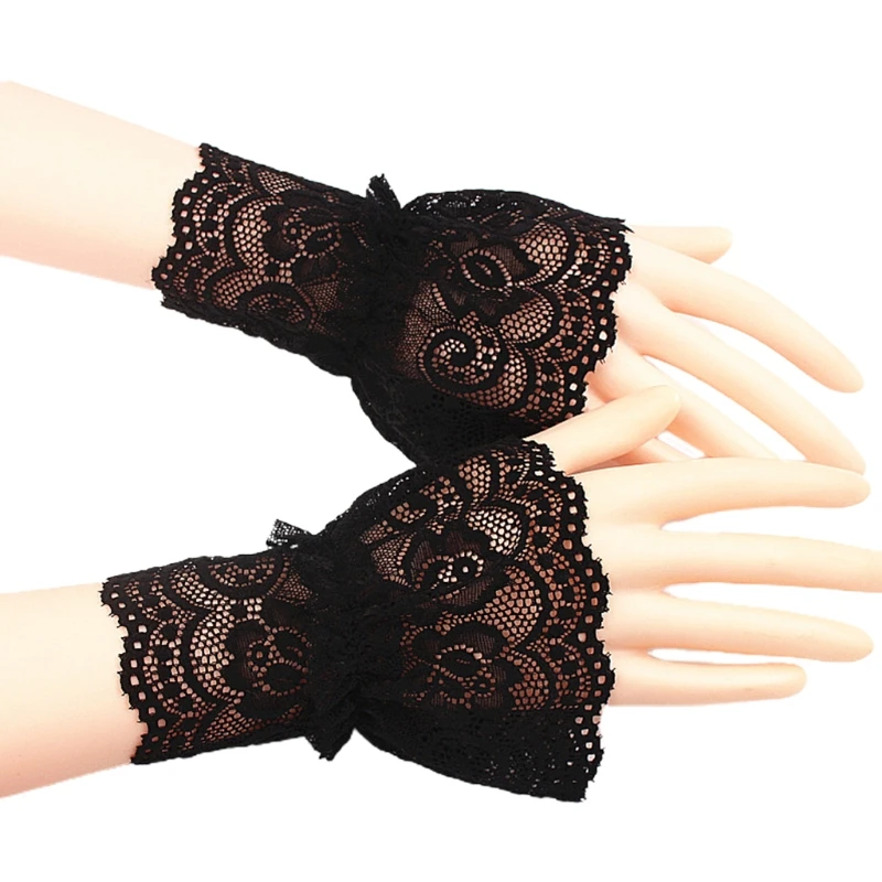 

15cm Women Hollow Out Crochet Floral Lace Wrist Cuffs Ruffles Flared Detachable Fake Sleeves Stretch Bracelet Wedding Sunscreen