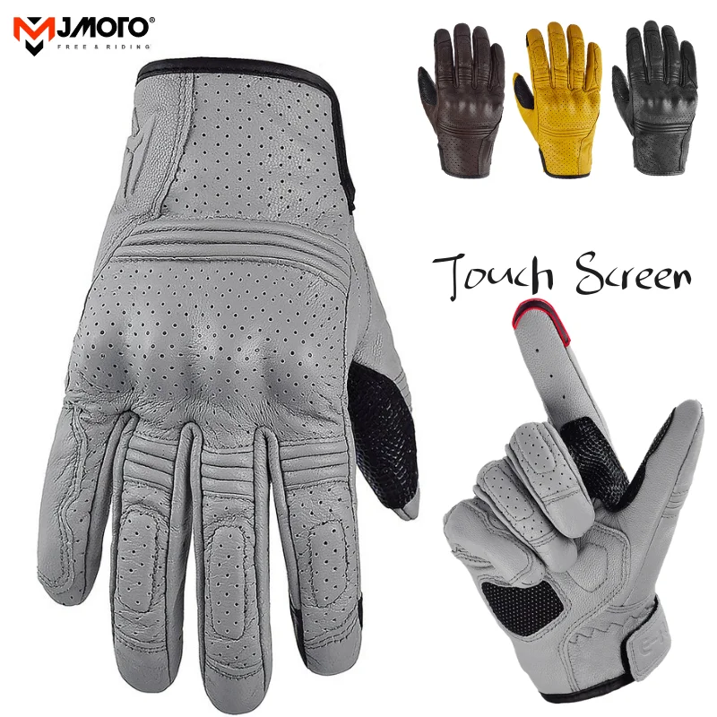 

Vintage Gloves Motorcycle Goat Leather Gloves Breathable Touch Screen Street Moto Gloves Men Black Brown Motocross Gear ERIIL