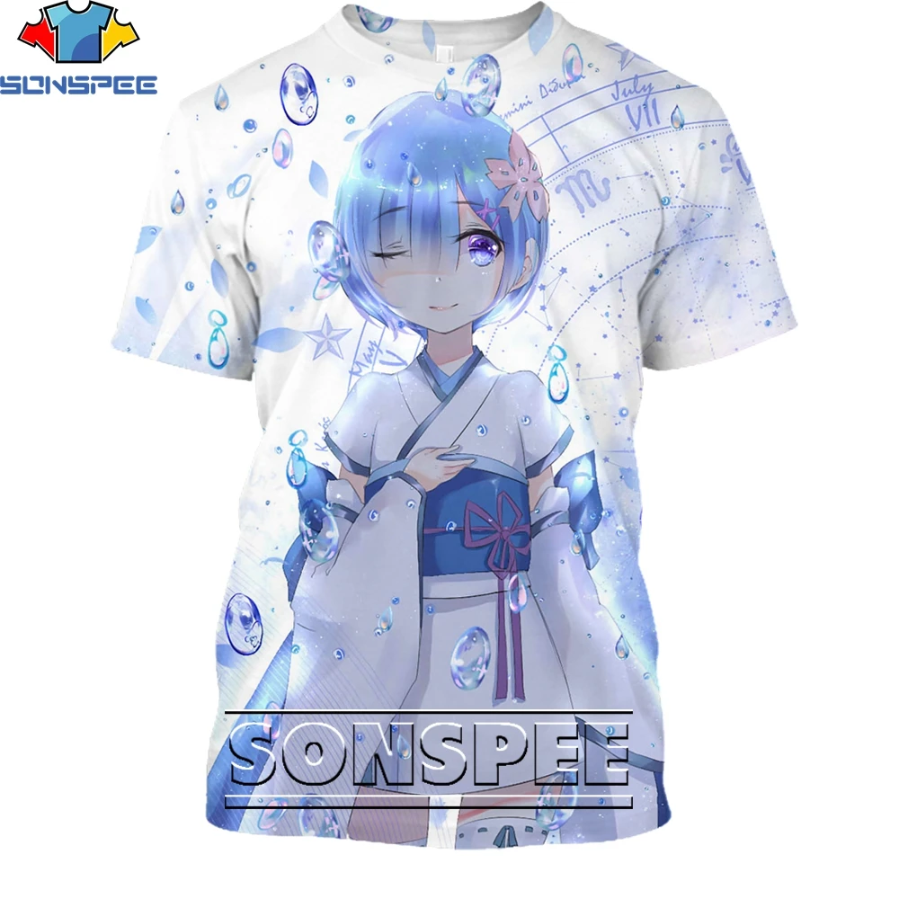 

SONSPEE Amime Re:Zero Rem Cute Shirt 3D Printing Men Women Summer Otaku Loli Harajuku Kawaii Casual Man Oversize Tshirt Kid Top