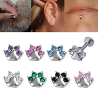 1pc paw lip ring piercing labret stud monroe bar zircon internally threaded tragus helix ear cartilage earring body jewelry 16g