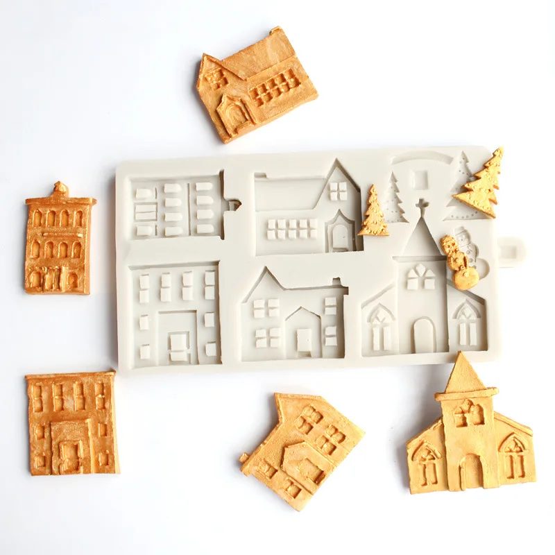 

Castle Christmas House Liquid Silicone Mold, Fondant Soft Pottery Clay Epoxy Plaster Decoration Modeling Tool