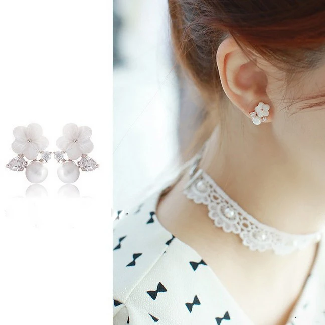 

Zhao Liying Same Style Stud Earrings Blue Rouge Same Style Stud Earrings S925 Sterling Silver Needle Shell Flower Fashion Genero