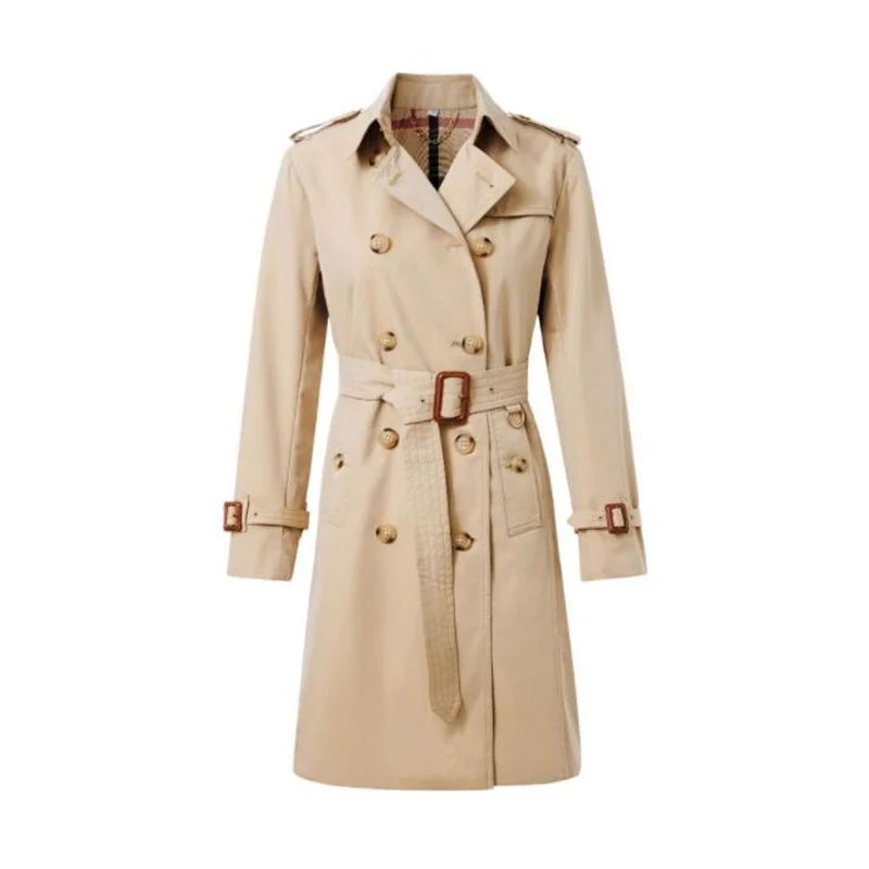 Windbreaker women's trench coats spring autumn double breasted khaki new high-end slim classic anti-wrinkle waterproof jacket