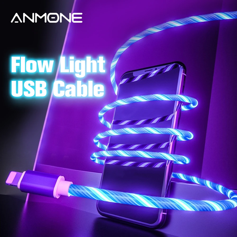 Зарядный кабель ANMONE USB светодиодный светящийся для передачи данных цветной