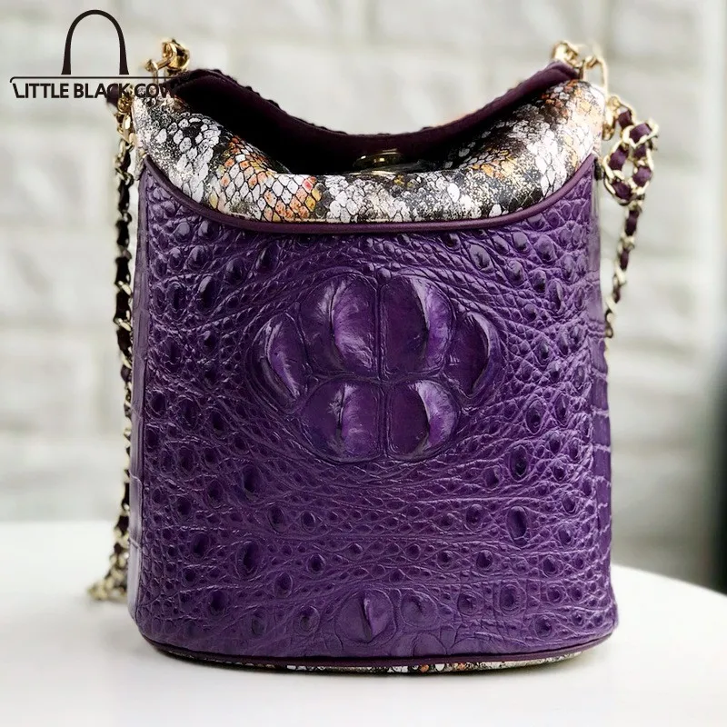 

Vintage Bucket Bag Women Luxury 100% Real Leather Handbags Designer Alligator Shoulder Chains Bag Female Party Crossbody Bags