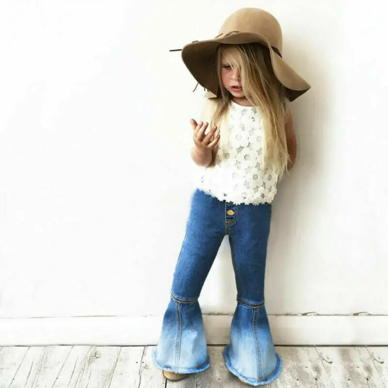 Модные джинсы для маленьких девочек брюки с широкими штанинами малышей