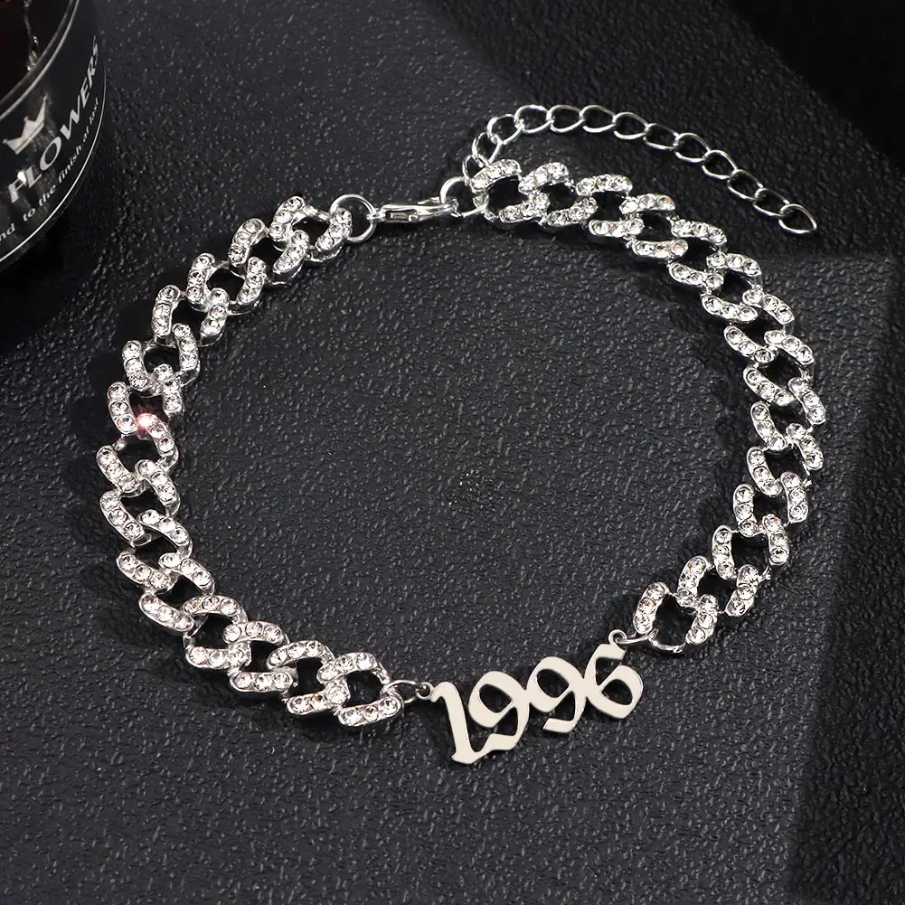 Браслет на ногу женский из кубинской цепи с цифрами 1996-2005