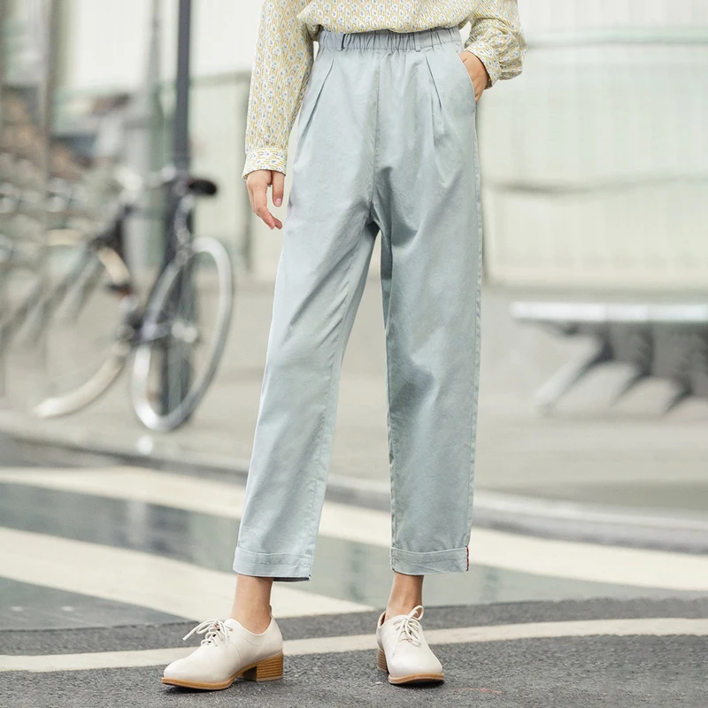 INMAN/весенне-осенние простые свободные хлопковые однотонные брюки с цветочным