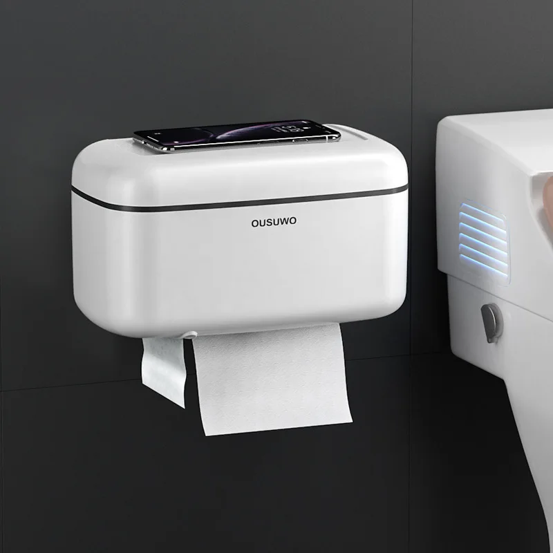 

Waterproof Plastic Toilet Paper Holder Tray Roll Storage Box Multifunction Paper Box Bathroom Self Adhesive Wall Mount Organizer