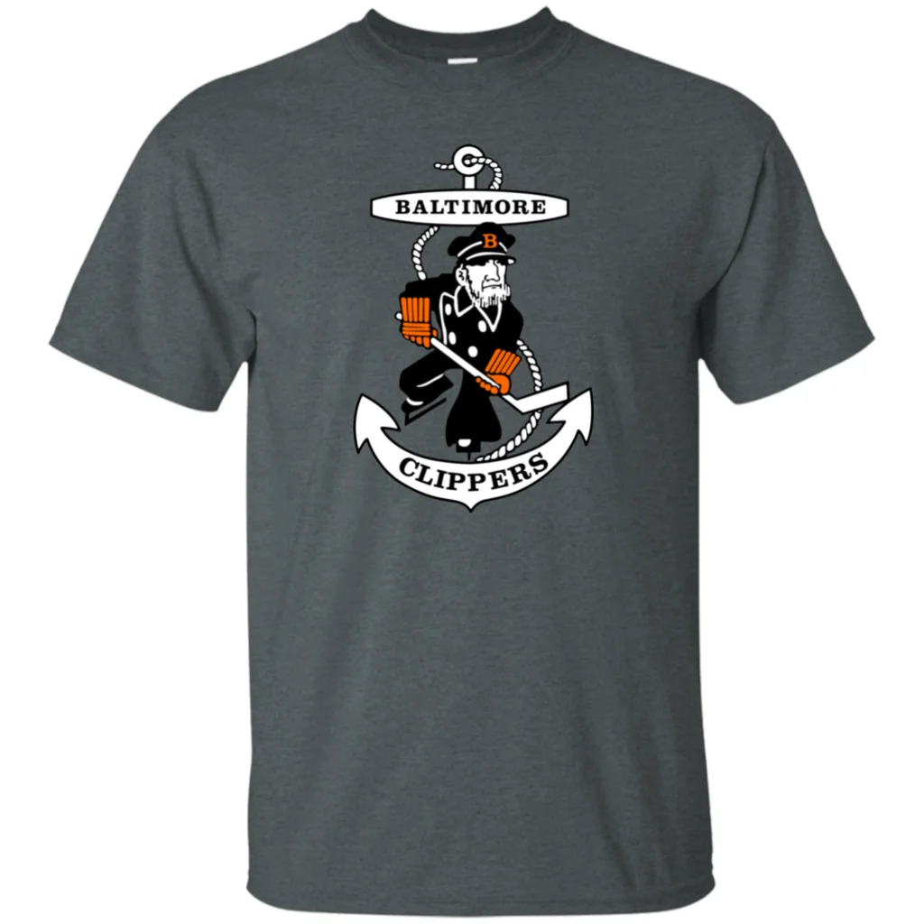 Baltimore Clippers AHL Хоккей ретро 1970's Throwback джерси логотип капитан мультфильм футболка