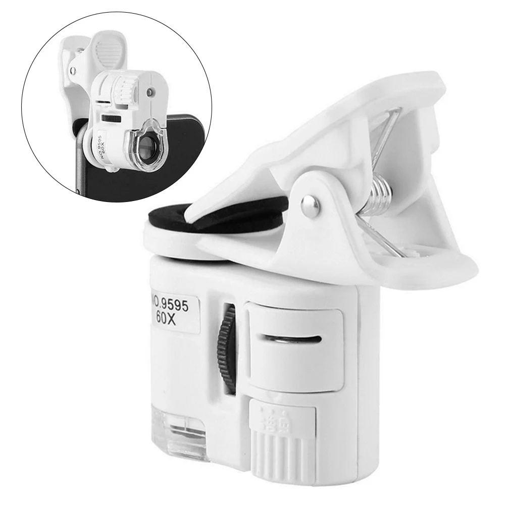 

60X Magnifying Glass Universal Mini Mobile Phone Clip Microscope with LED/UV Lights CLH@8