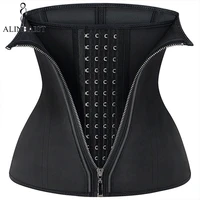 women latex waist trainer corset body shapewear slimming belly sheath hourglass shaper hooks cincher steel boned zipper girdle