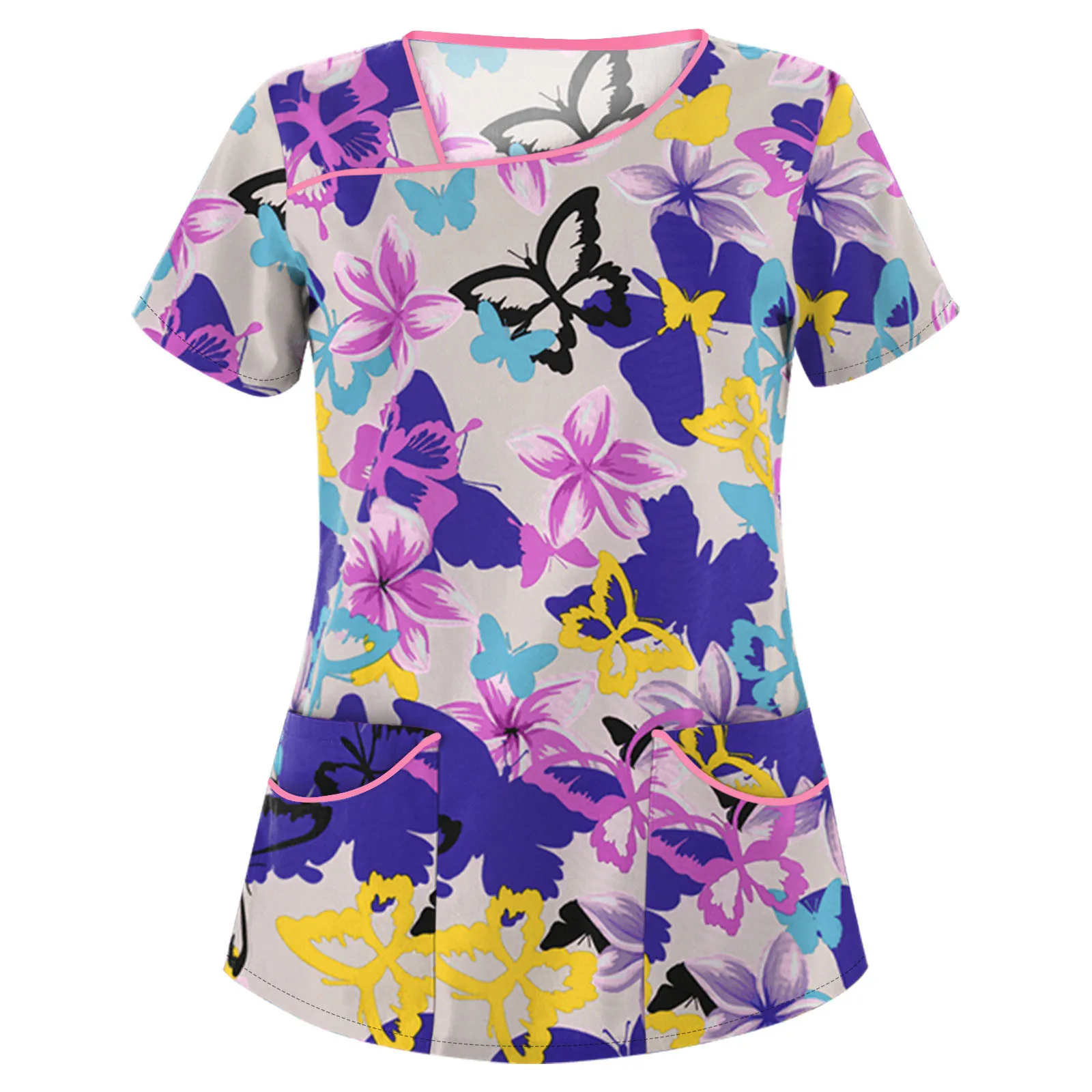 

Women Butterfly Print Nurses Uniform Workwear Uniform Blouse Nurse Accessories Nursing Medical Spa Pet Scrubs Uniform Tops New