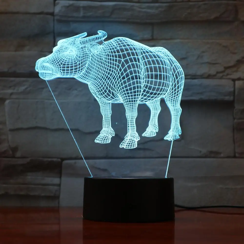 3d-лампа с изображением животных буйвола крупного рогатого скота коровы