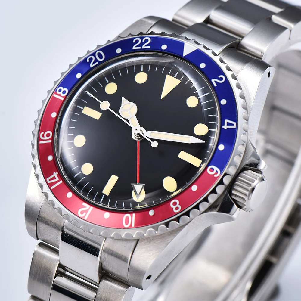 Часы GMT Мужские автоматические Светящиеся ручной стальной корпус Move Men t 40 мм