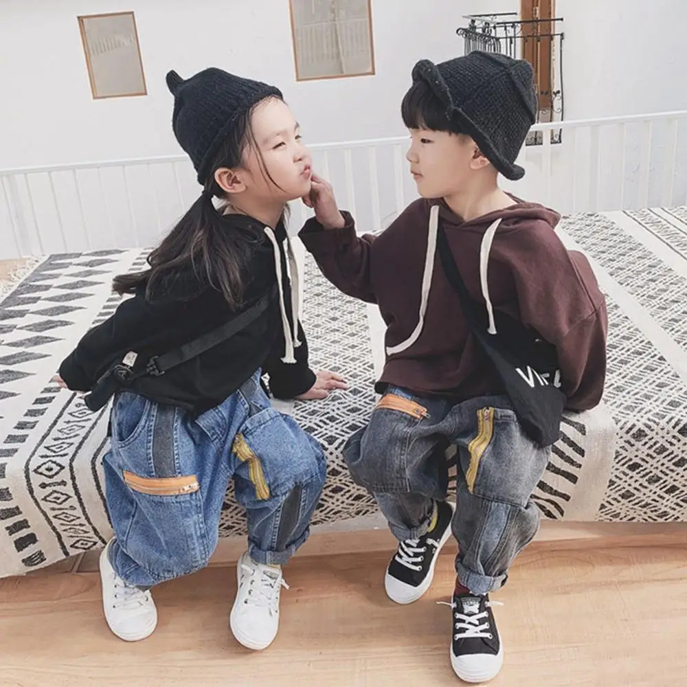 Джинсы для мальчиков и девочек 2-8 лет Свободные повседневные штаны из денима с