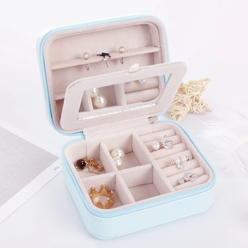 

Fashion Style Fresh And Simple Jewelry Box With Makeup Mirror Necklaces Earrings Ring Multi-function Jewellery Storage Organizer