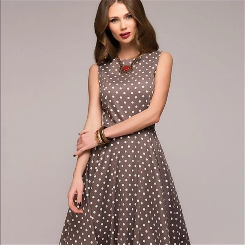 2019 Летнее Длинное Платье в ретро стиле платье горошек без рукавов туника макси